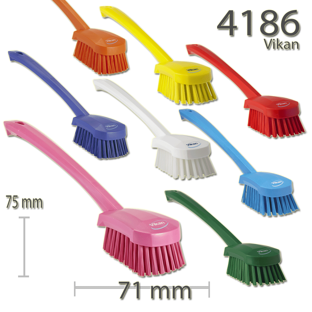 Vikan 41855 16 1/2 White Narrow Cleaning Brush with Long Handle