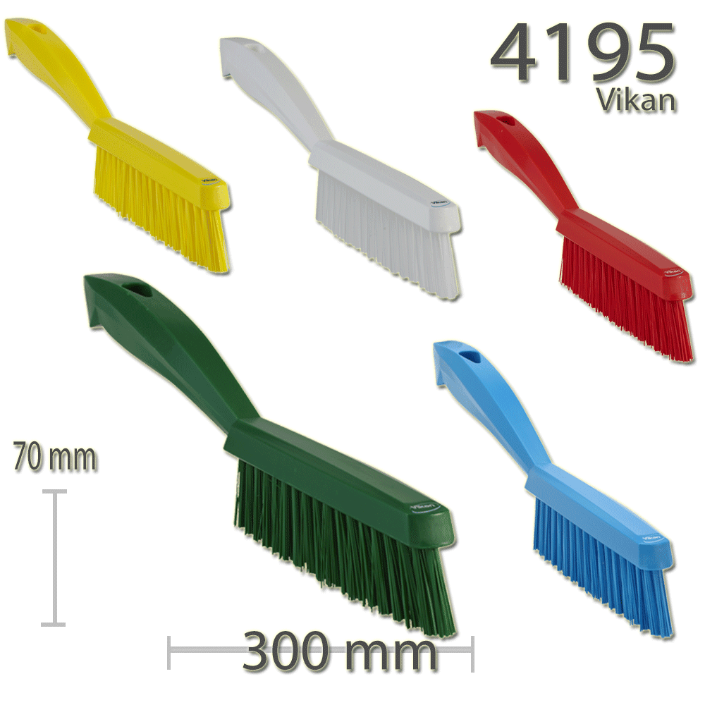 Vikan - 4195 Narrow Hand Brush with short handle 300 mm Very hard - AAVA  Color Coded Tools