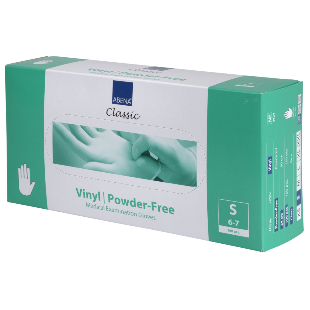 Disposables: Abena Vinyl Gloves Transparent Powder Free S-M-L-XL